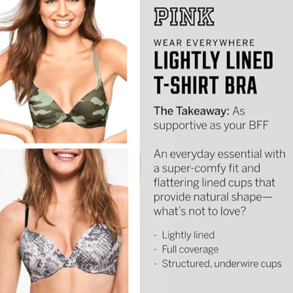 Victoria's Secret PINK Wear Everywhere Lightly Lined Underwire 2 BRAS BUNDLE 32B - Picture 6 of 6